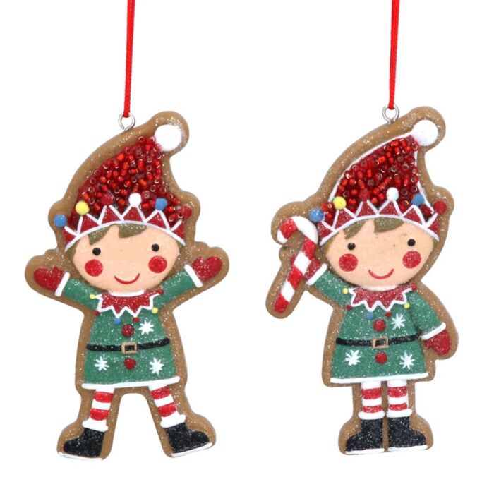 Gisela Graham Red/Green Gingerbread Elf Decoration